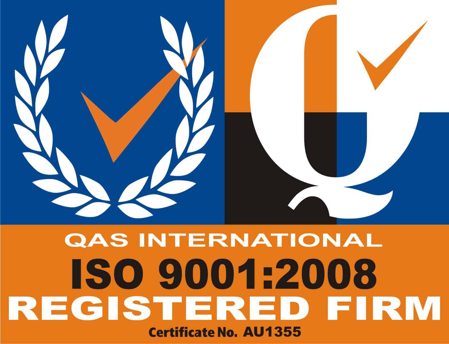 QAS International ISO 9001:2008 Registered Firm Certificate No. AU1355